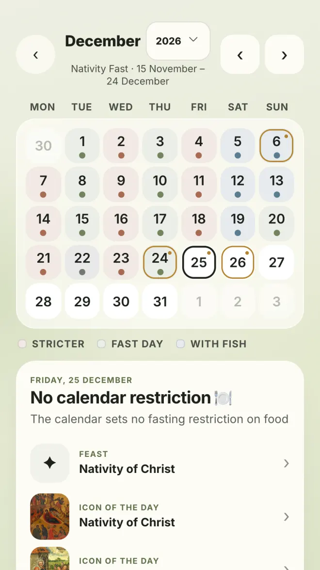 Fasting calendar in Pist