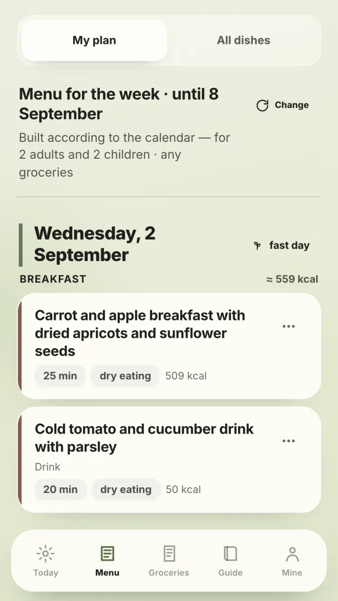 Menu for the day in Pist