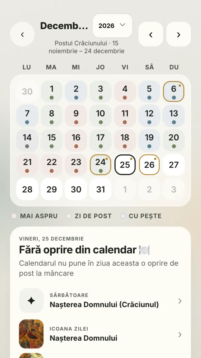 Calendarul posturilor în aplicația Pist