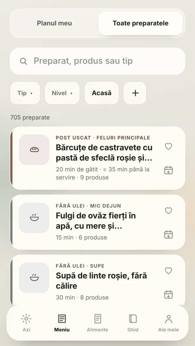 705 rețete de post detaliate